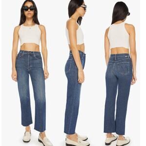 NWT Mother The Rambler High Rise Wide Straight Ankle Fray Jeans On Duty